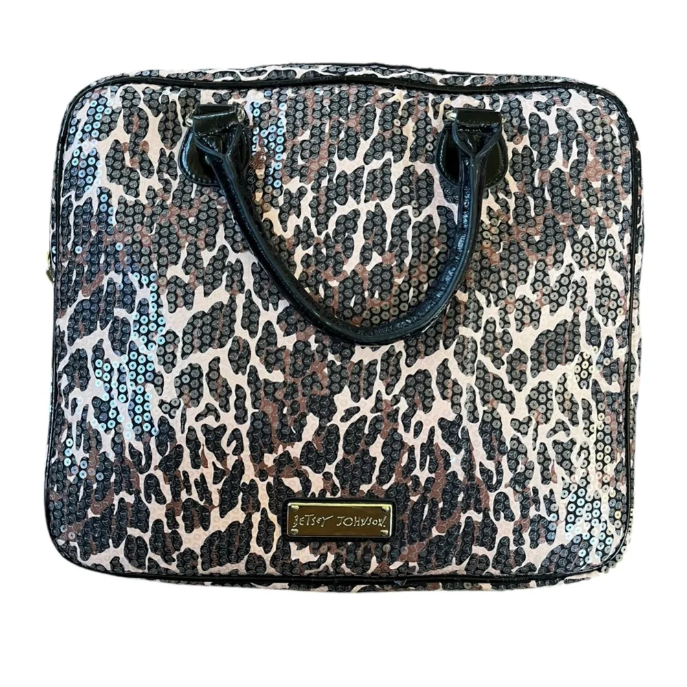 Betsey Johnson Sequin Leopard Carry Case Work Tote Laptop Bag
